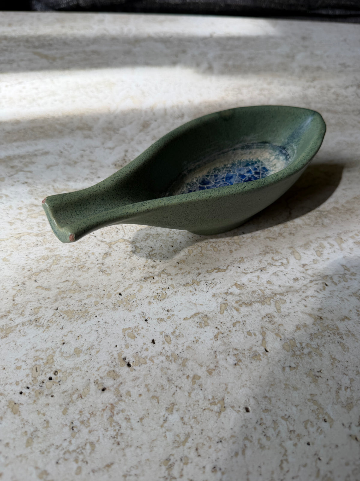 1950’s Aldo Londi for Bitossi Green and blue “Fritte” decor ceramic tray