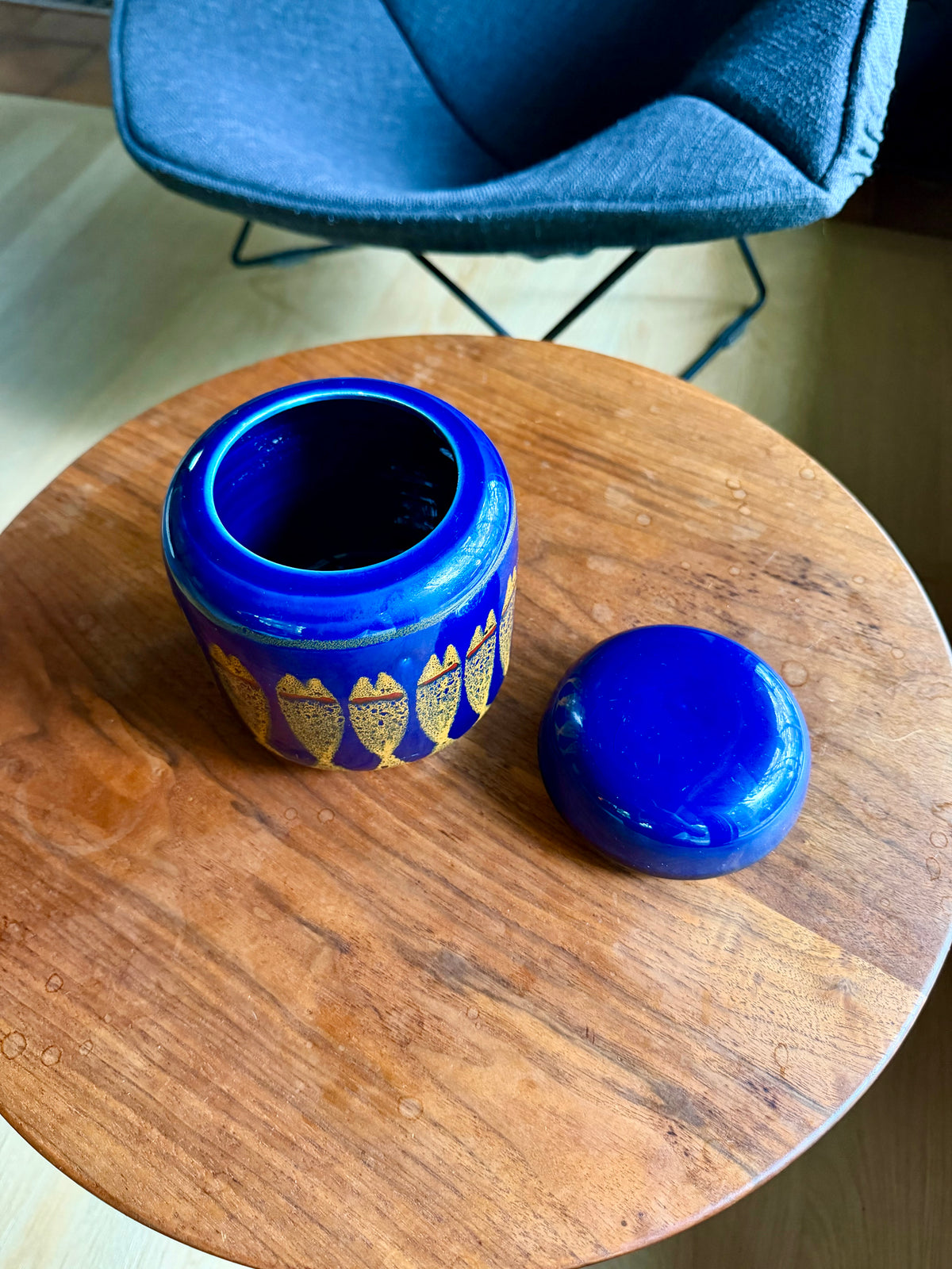 Vintage Ceramic Blue Lidded Jar with Fish Decor by Alvino Bagni for Raymor, Italy, ca. 1970’s