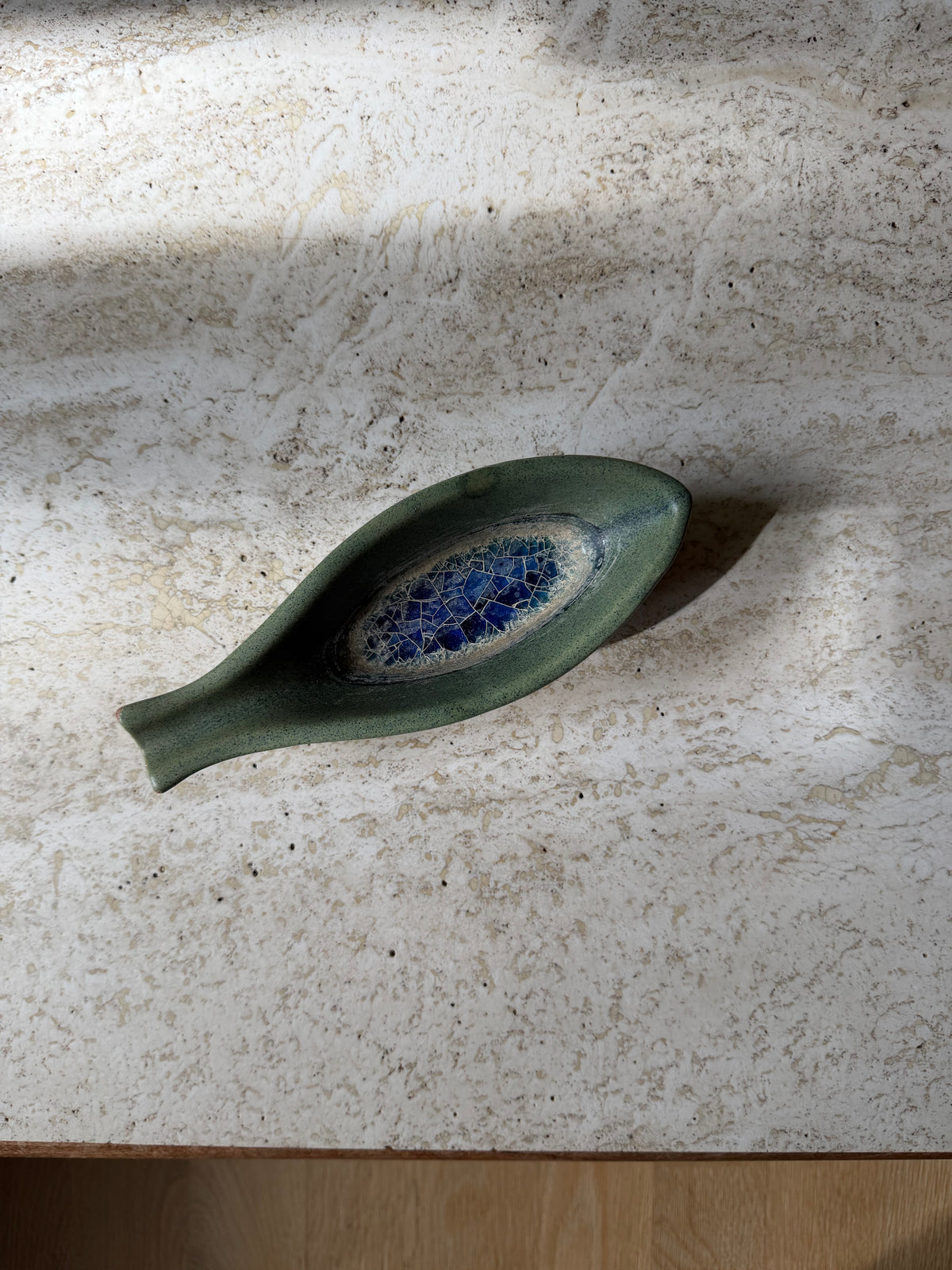 1950’s Aldo Londi for Bitossi Green and blue “Fritte” decor ceramic tray