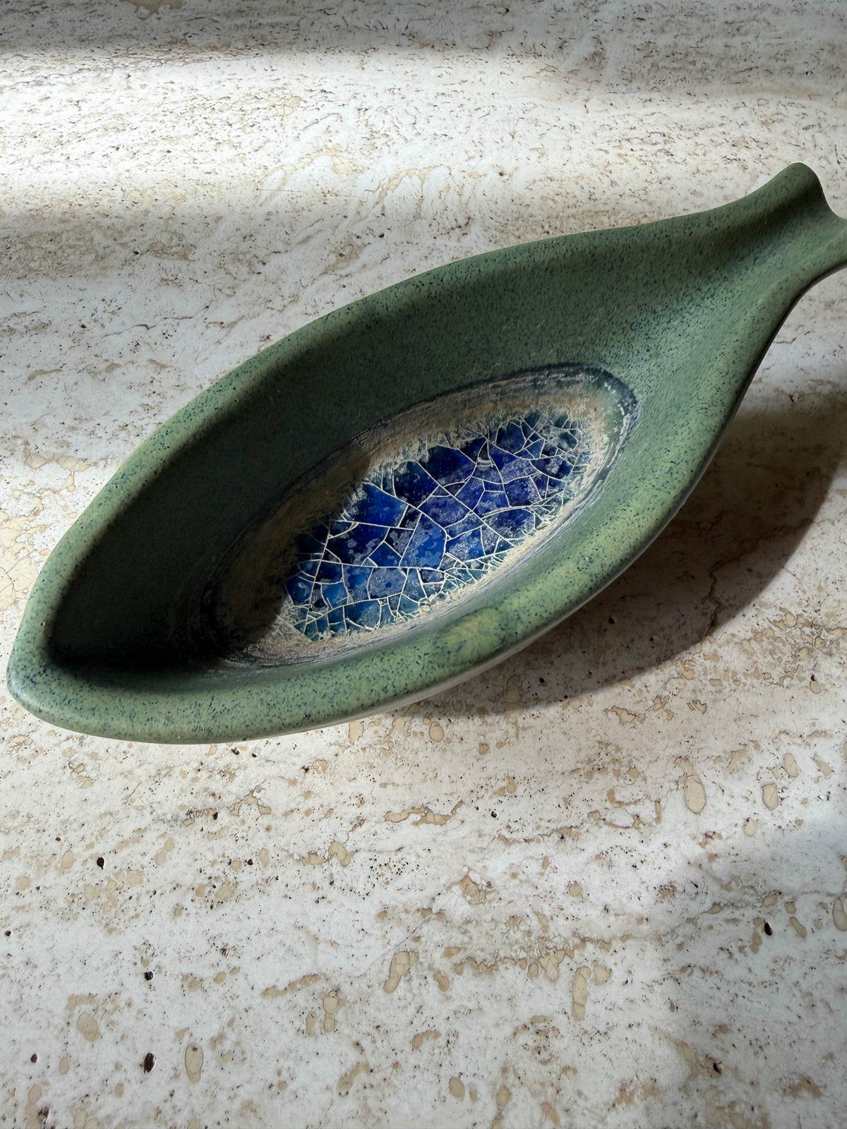 1950’s Aldo Londi for Bitossi Green and blue “Fritte” decor ceramic tray
