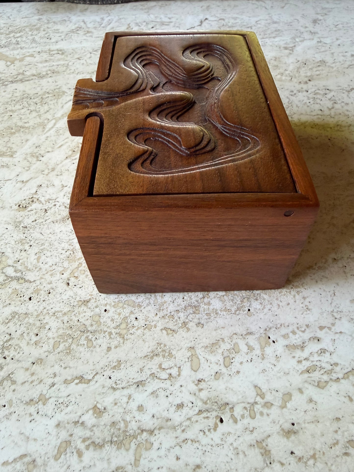 Vintage 1980’s Studio Craft Walnut Etched Box by Peter Kwasniewski