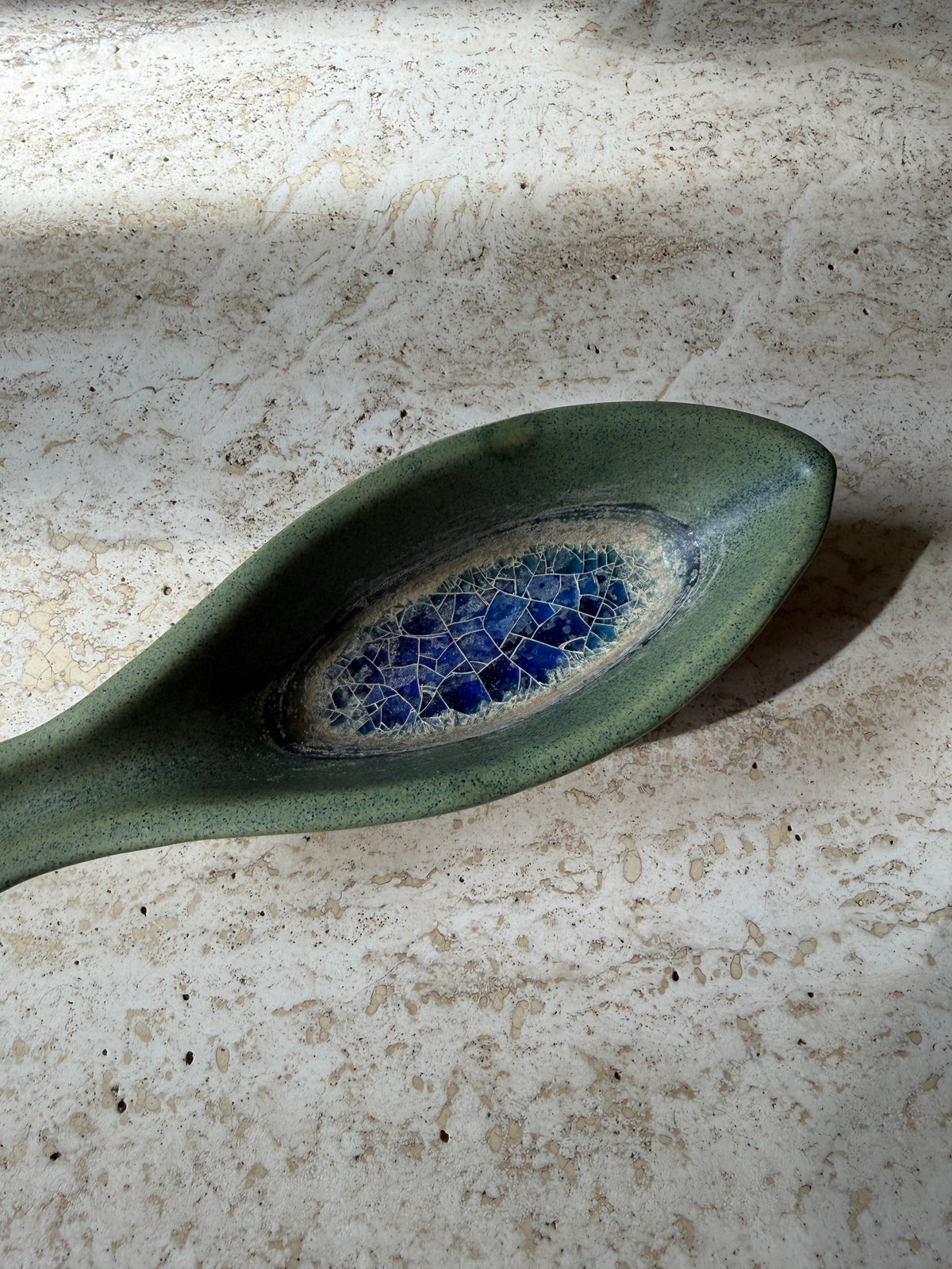 1950’s Aldo Londi for Bitossi Green and blue “Fritte” decor ceramic tray