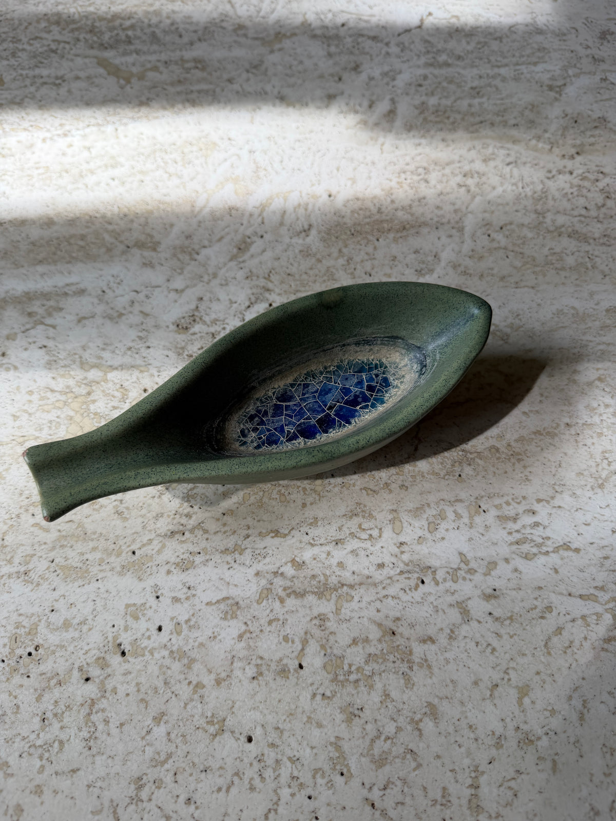 1950’s Aldo Londi for Bitossi Green and blue “Fritte” decor ceramic tray