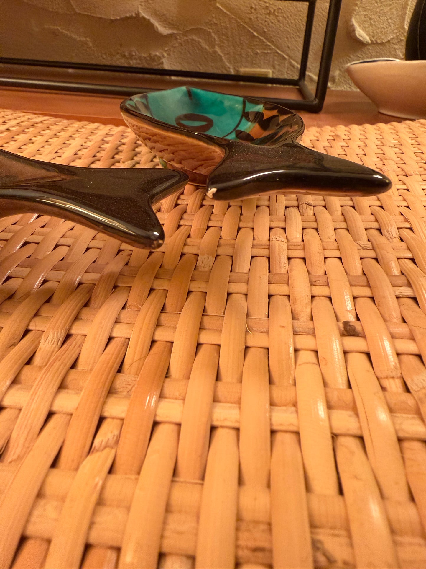 Vintage Pair of 2 Aldo Londi for Bitossi green and brown fish trays Goodfriend Imports, ca. 1950’s