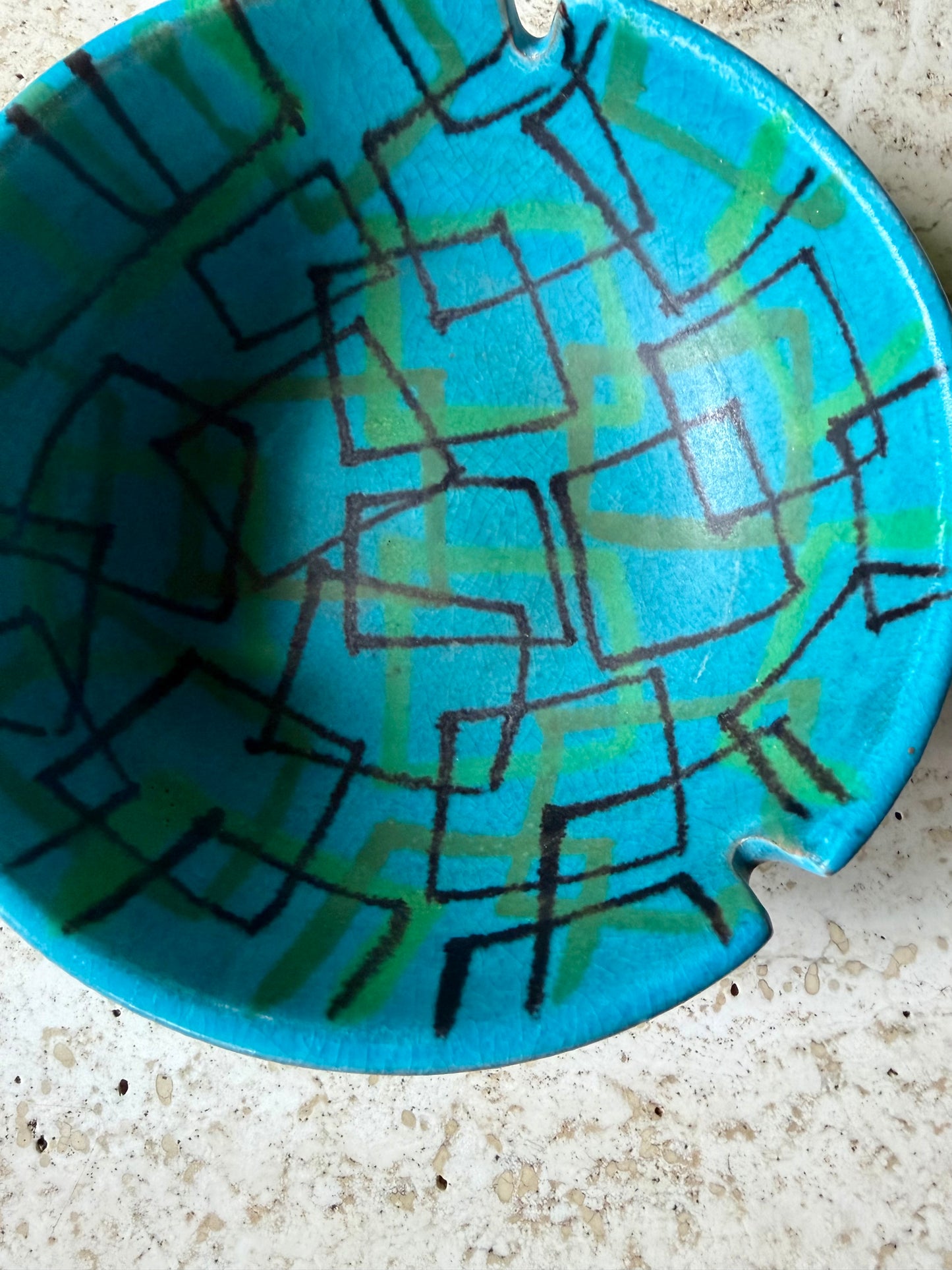RARE Vintage Alvino Bagni Italian Ceramic Pottery Blue Black Green Ashtray, ca. 1960's