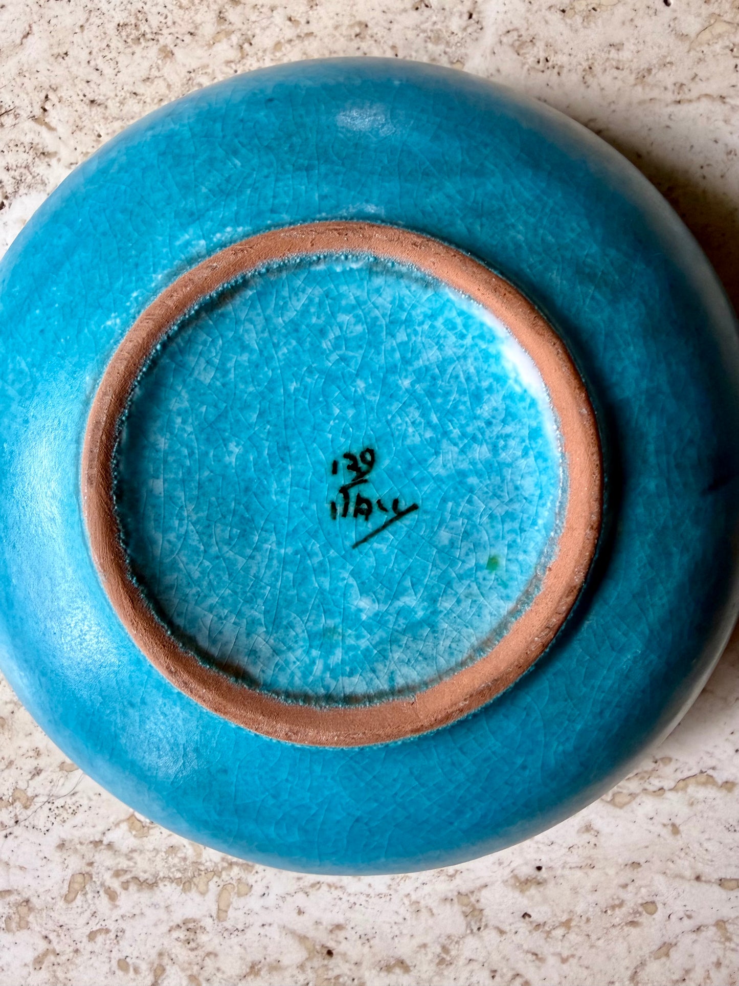 RARE Vintage Alvino Bagni Italian Ceramic Pottery Blue Black Green Ashtray, ca. 1960's