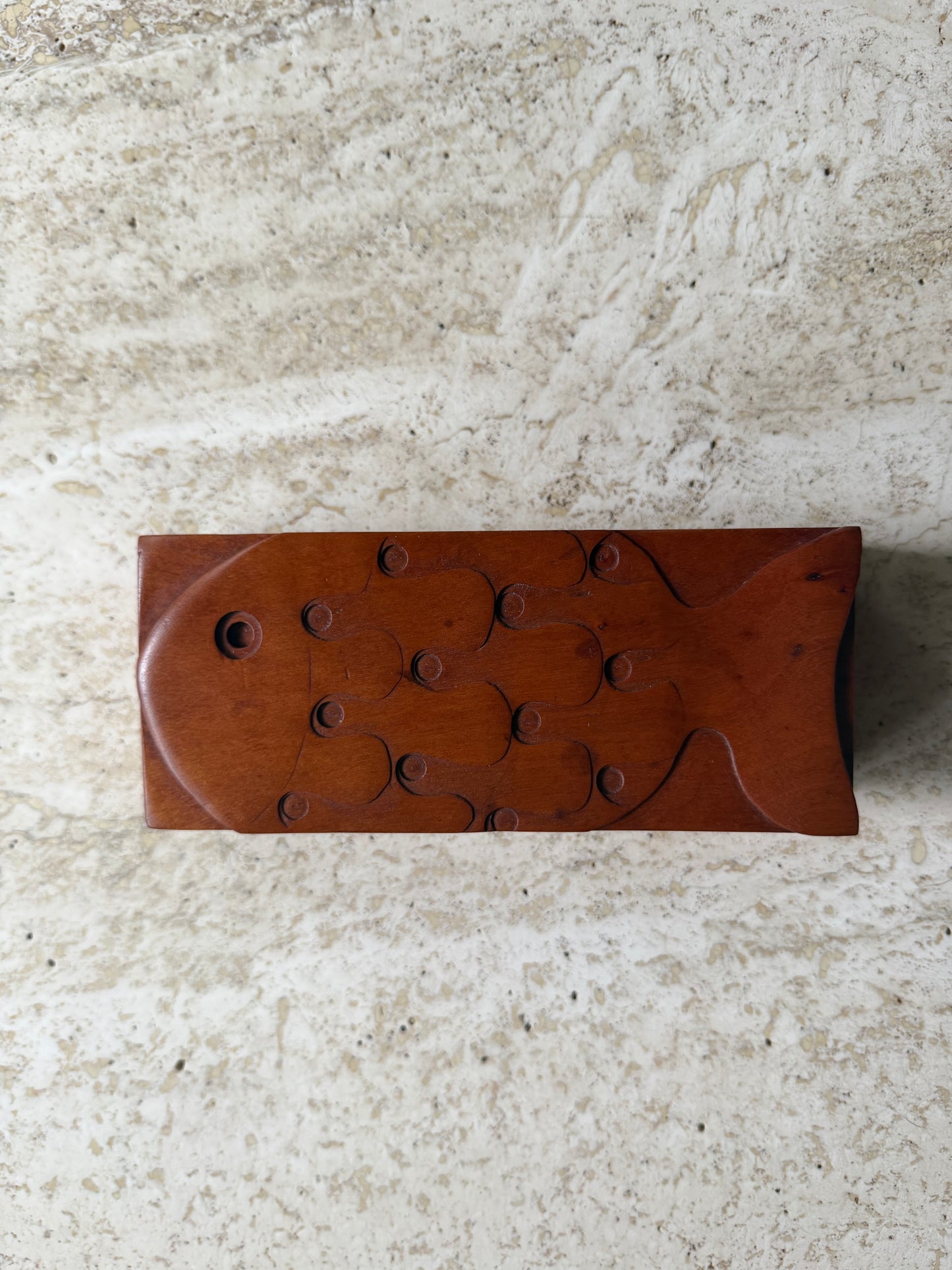 Vintage Carved Cherry Wood Fish Box by Peter Kwasniewski