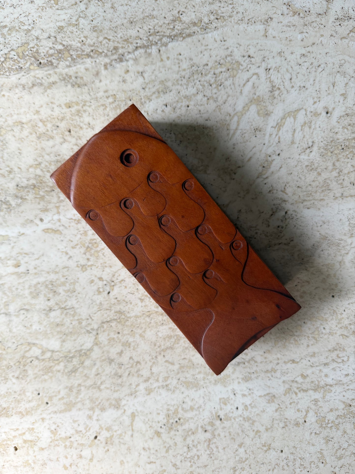 Vintage Carved Cherry Wood Fish Box by Peter Kwasniewski