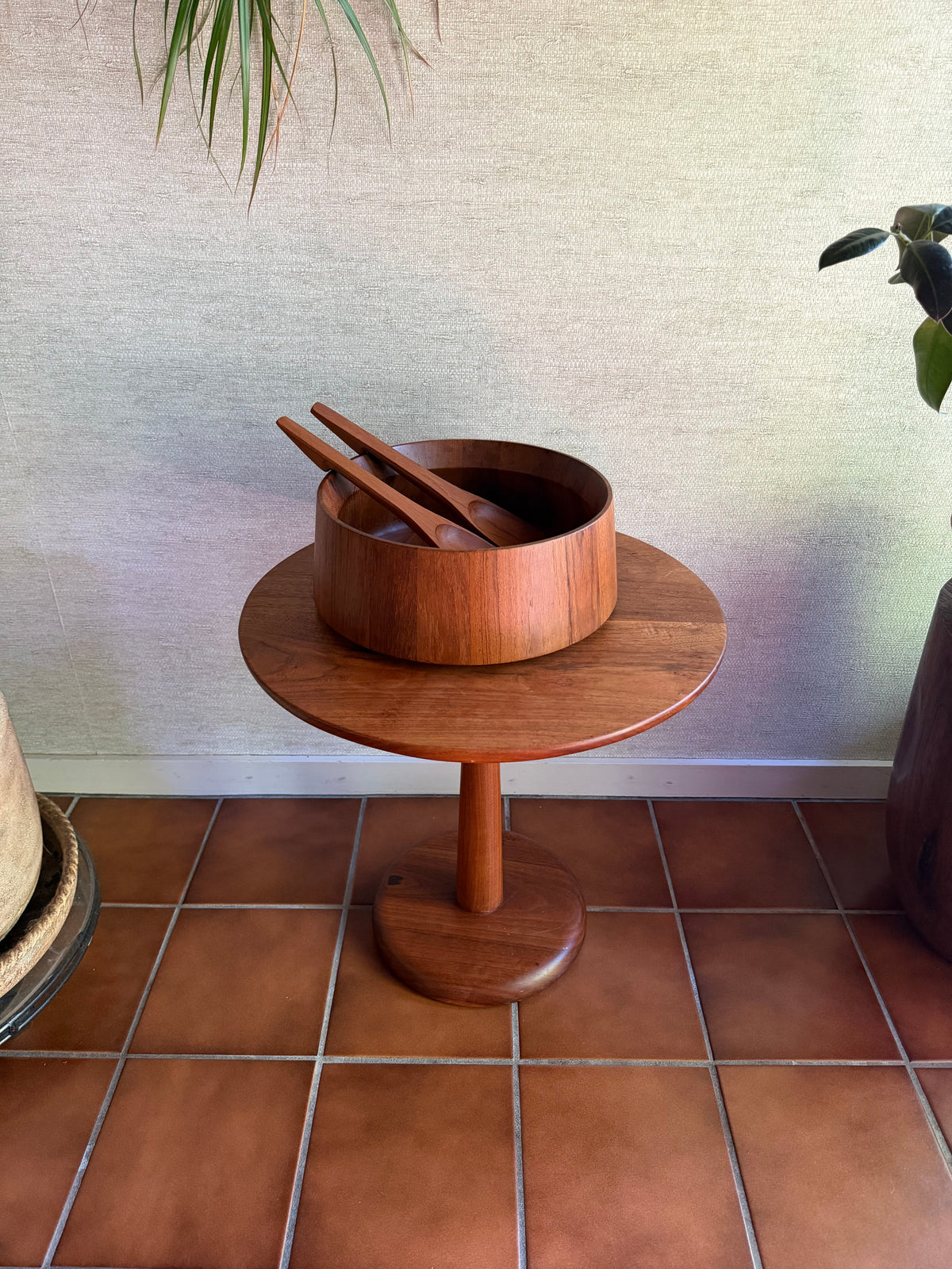 Danish Modern Vintage Large Staved Teak Bowl with Tongs by Jens Quistgaard for Dansk, Made in Denmark, ca. 1970's