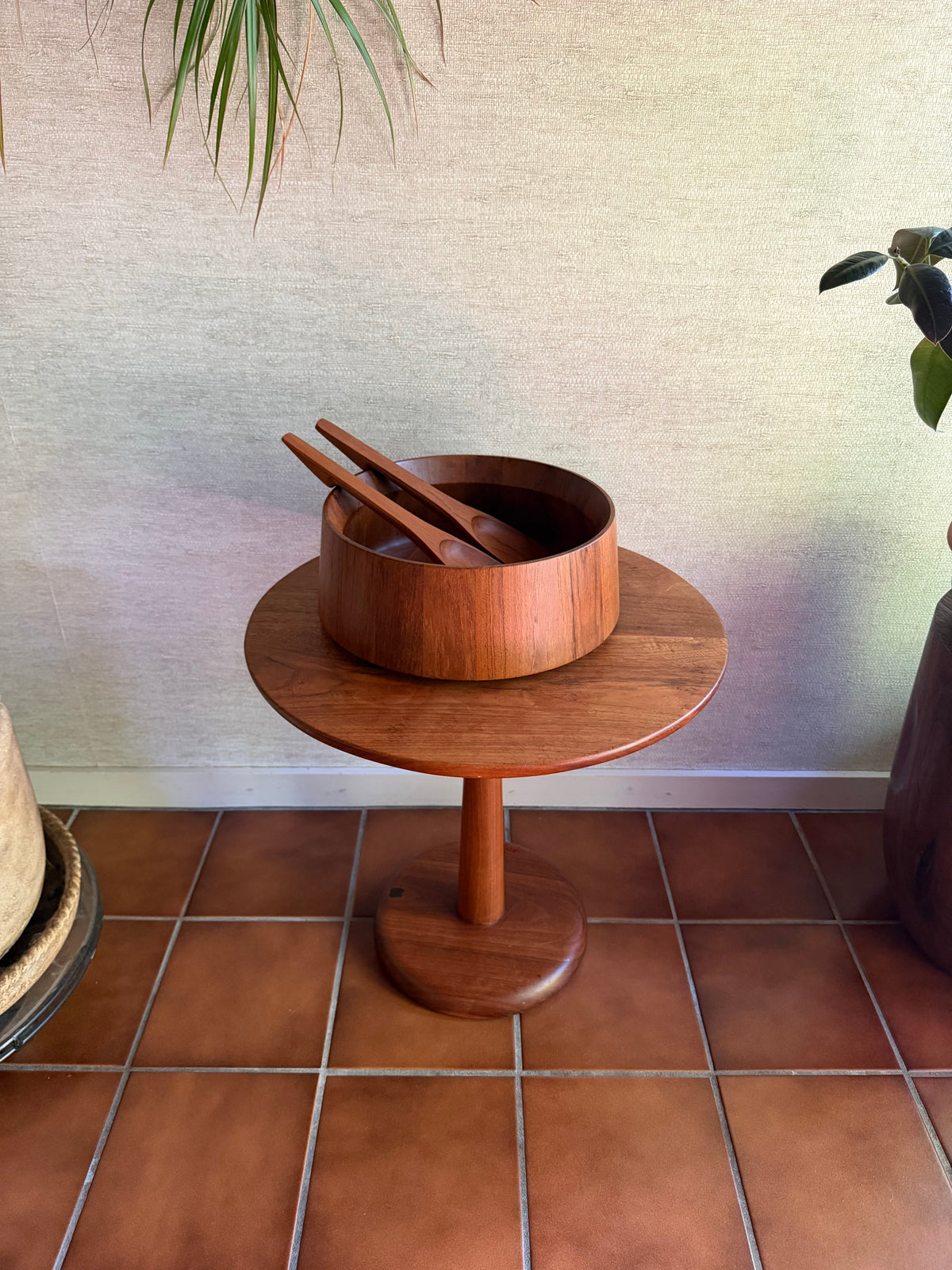 Danish Modern Vintage Large Staved Teak Bowl with Tongs by Jens Quistgaard for Dansk, Made in Denmark, ca. 1970's