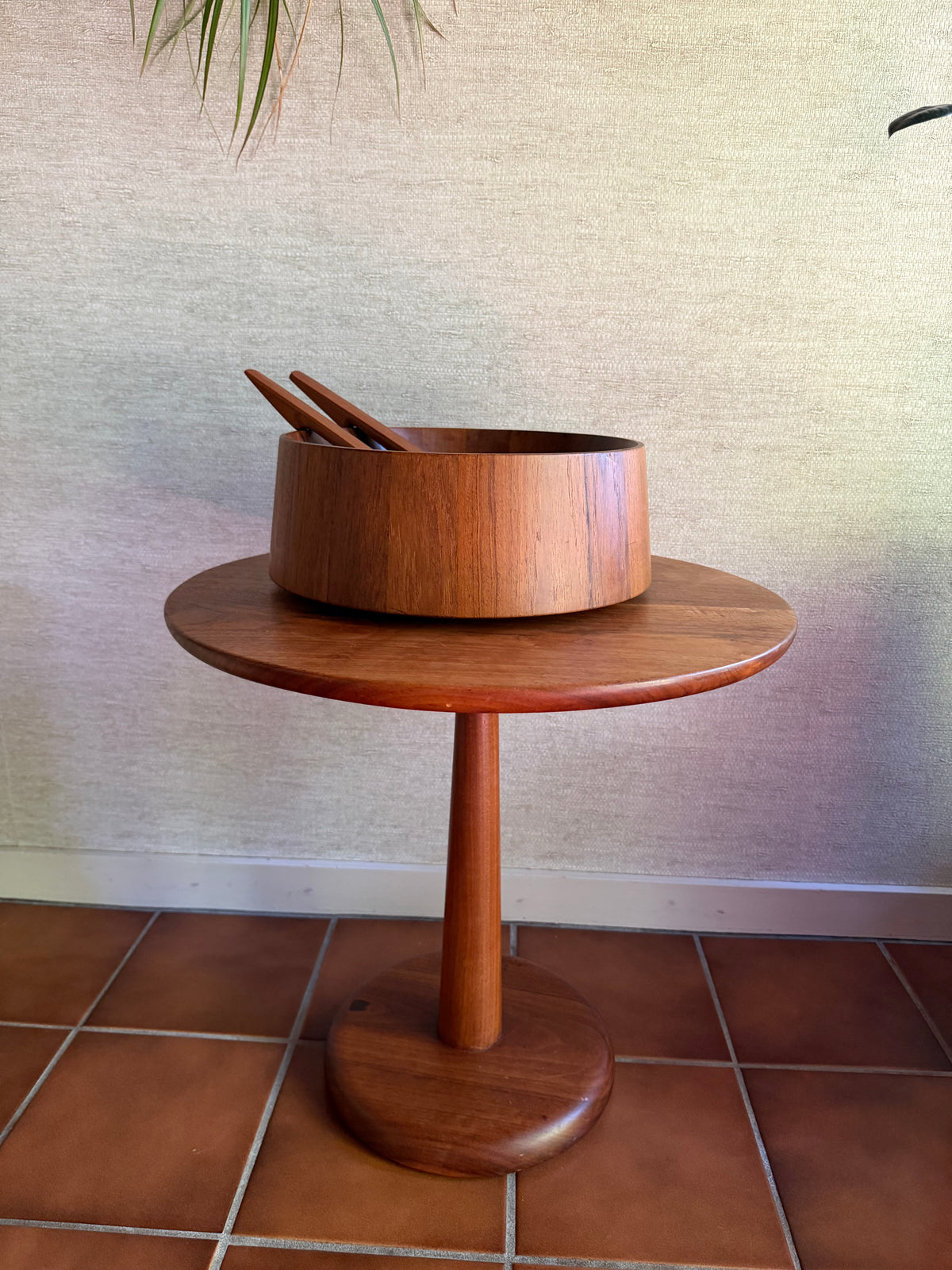 Danish Modern Vintage Large Staved Teak Bowl with Tongs by Jens Quistgaard for Dansk, Made in Denmark, ca. 1970's