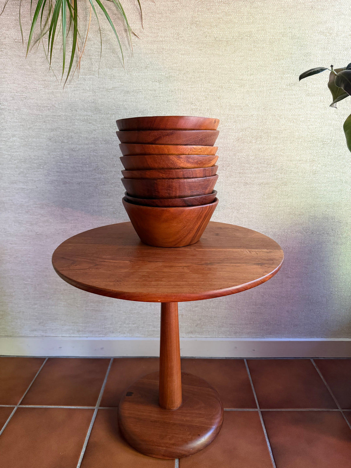 Set of 8 Danish Modern Large Hand-Turned Carocoli Wood Bowls, ca. 1970's