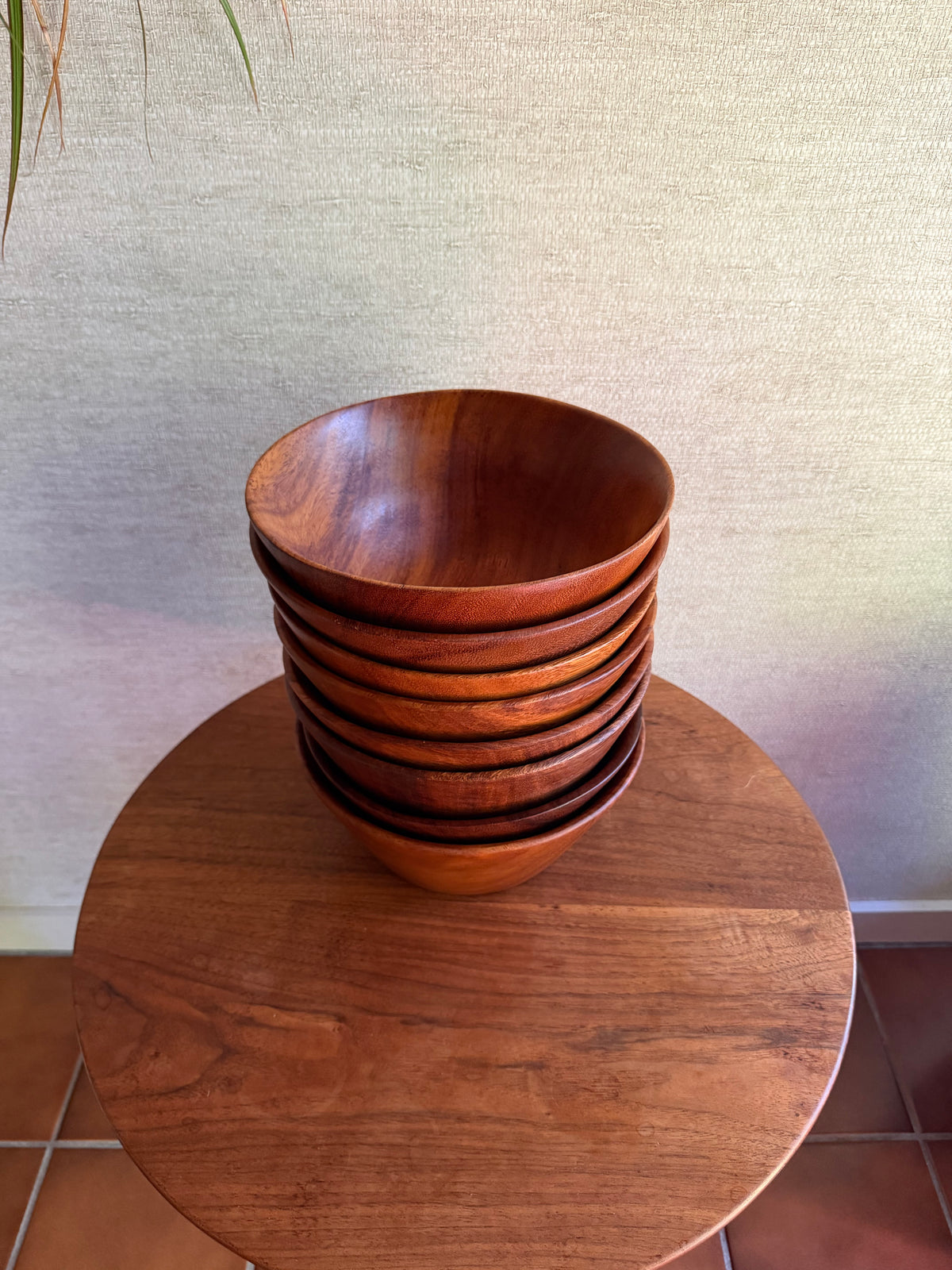 Set of 8 Danish Modern Large Hand-Turned Carocoli Wood Bowls, ca. 1970's