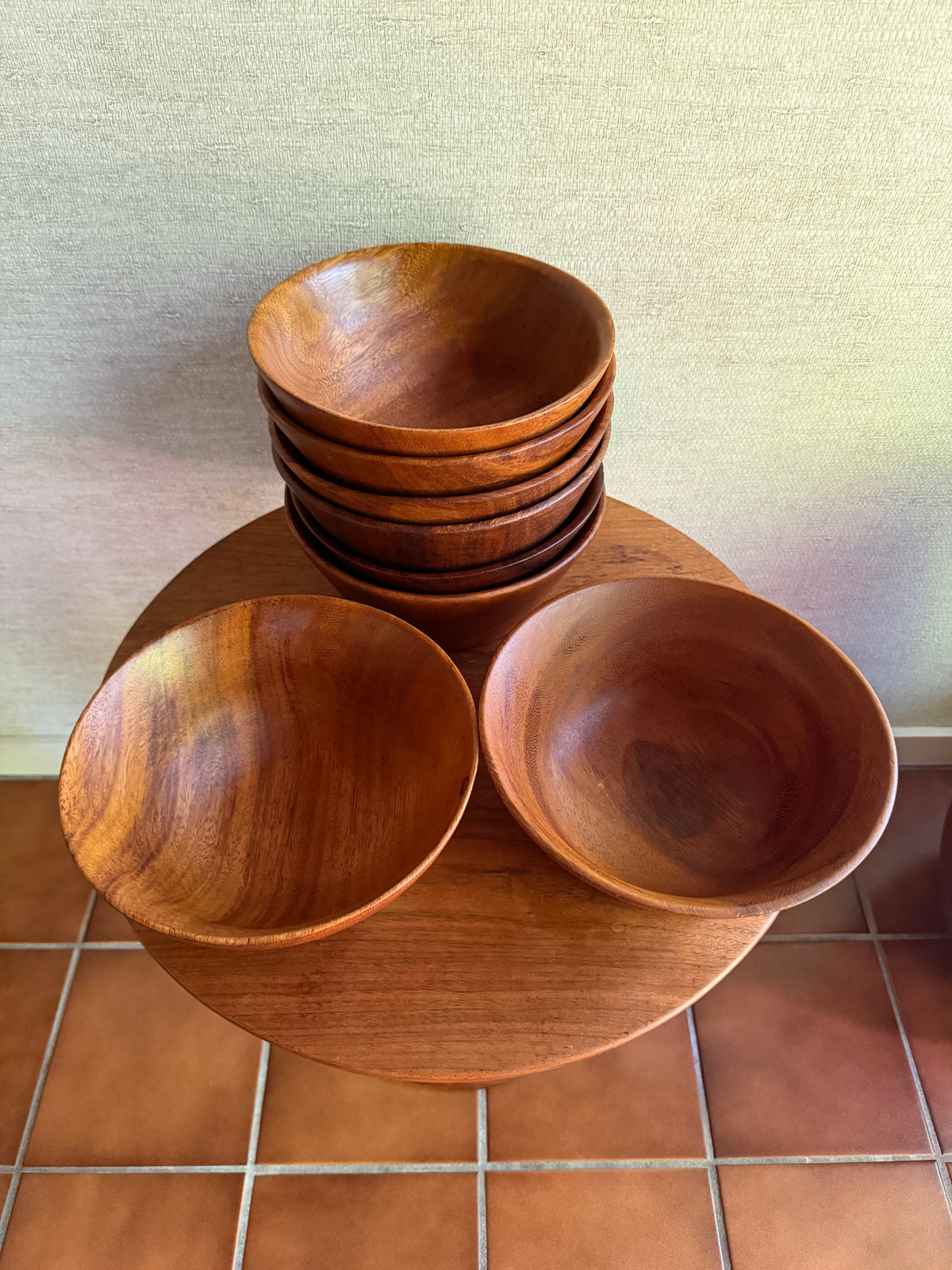 Set of 8 Danish Modern Large Hand-Turned Carocoli Wood Bowls, ca. 1970's