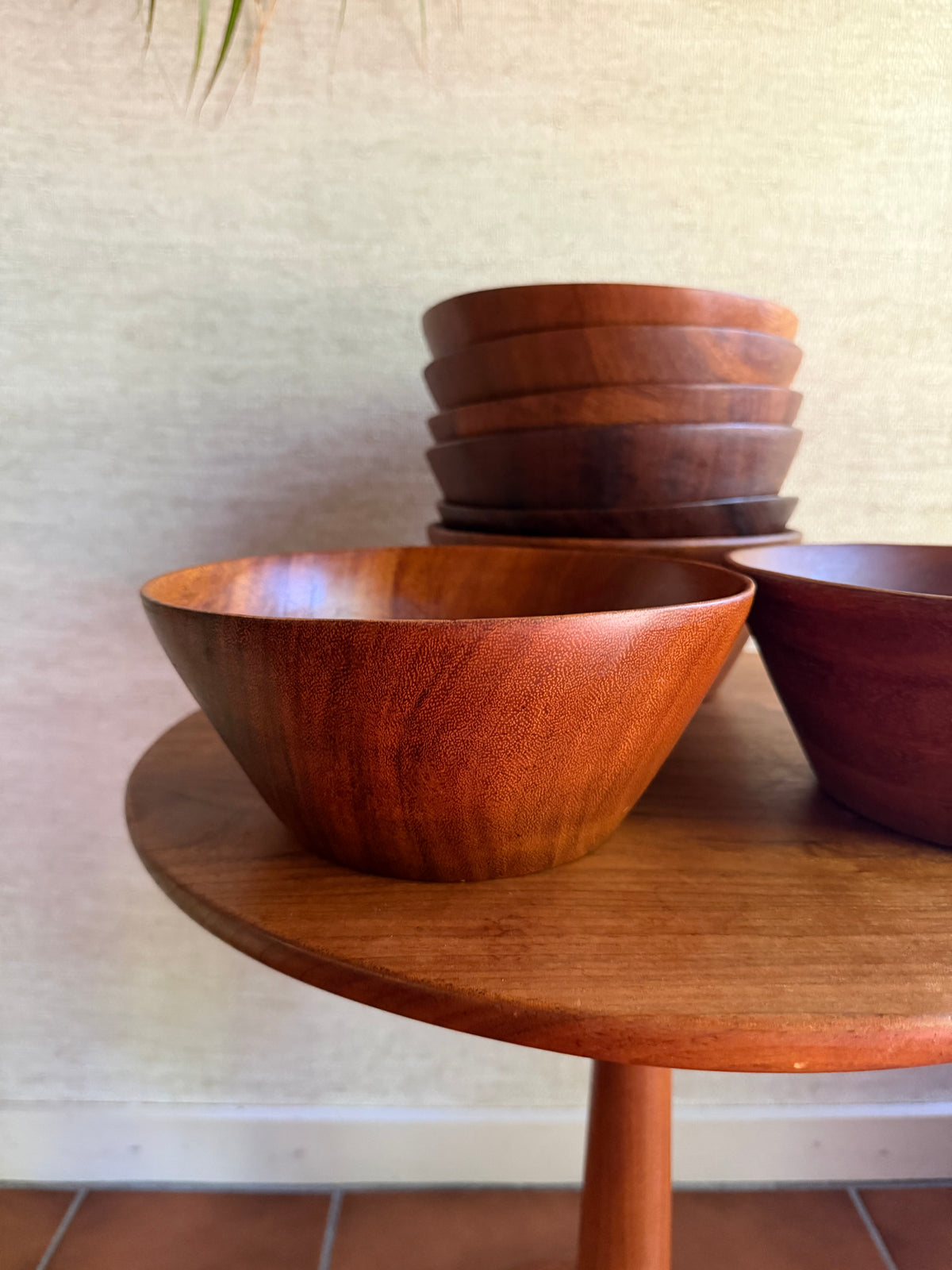Set of 8 Danish Modern Large Hand-Turned Carocoli Wood Bowls, ca. 1970's