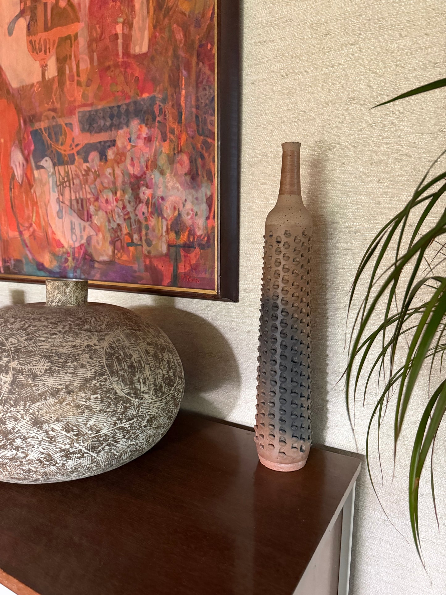 Vintage 1970's Handmade 21.5" One-of-a-Kind Stoneware Pottery Vase, Stone Mountain, Georgia