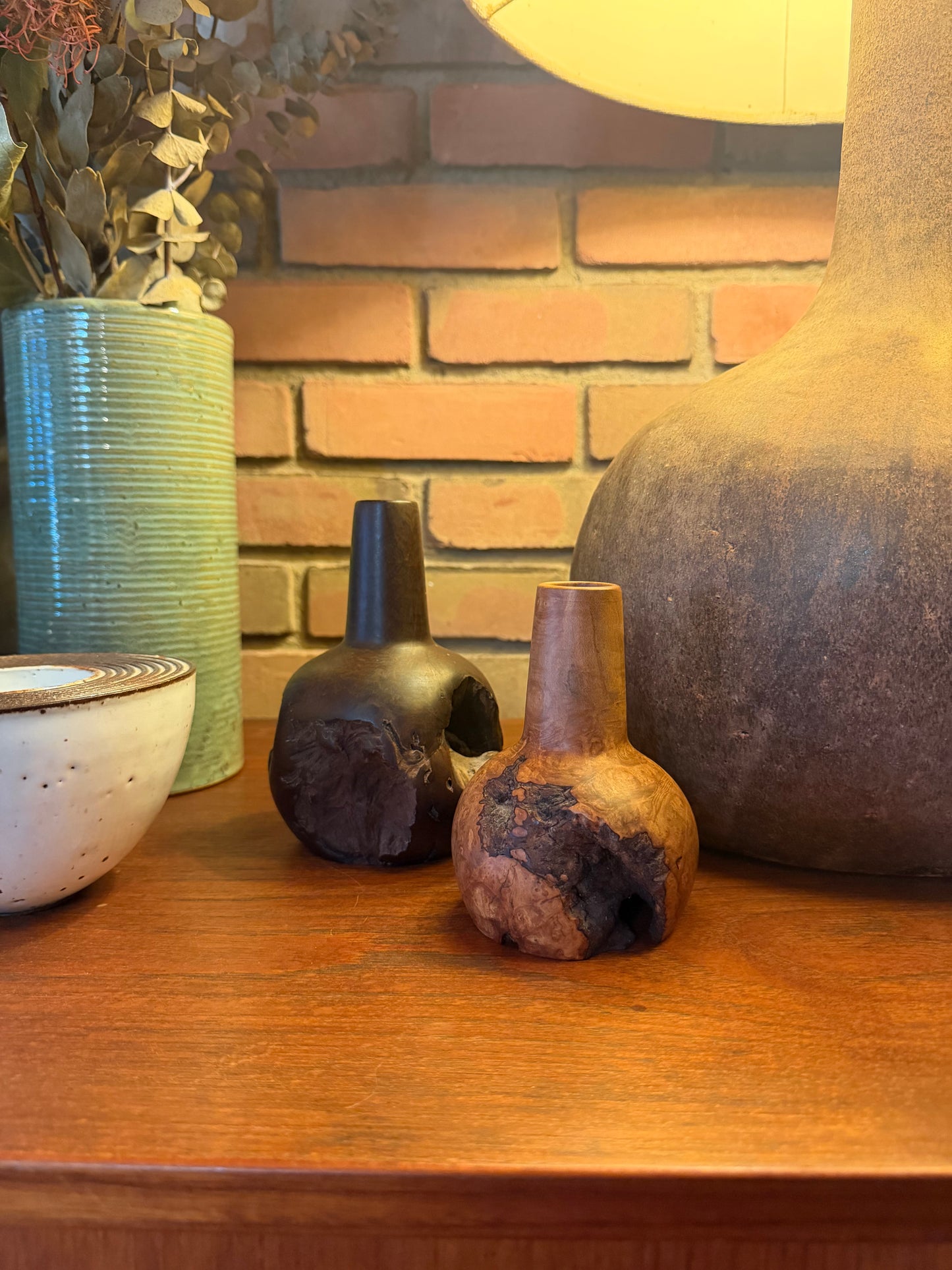 Vintage Pair of Handmade One-of-a-Kind Turned Wood Vases, signed by the artist, ca. 1992