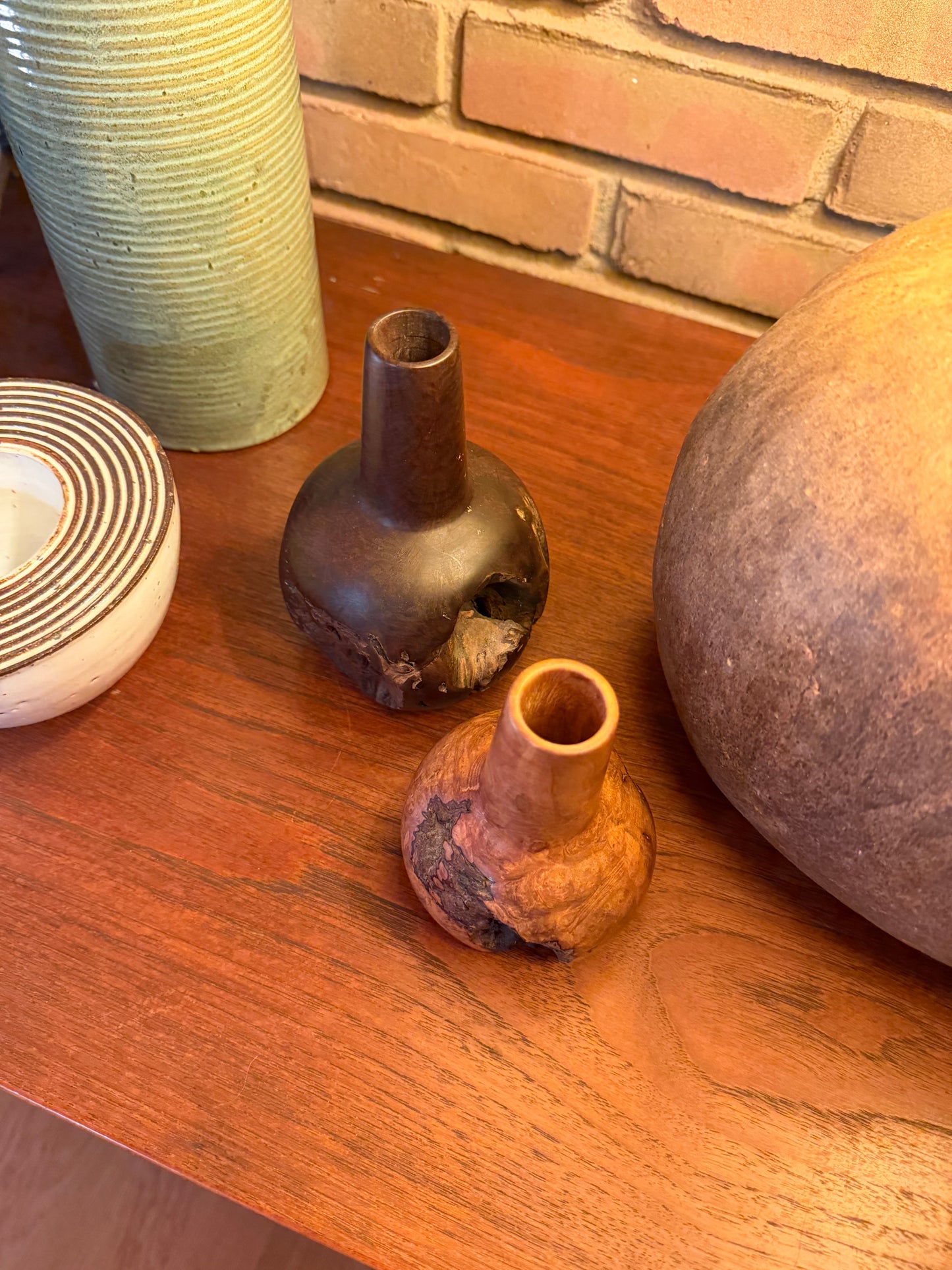 Vintage Pair of Handmade One-of-a-Kind Turned Wood Vases, signed by the artist, ca. 1992
