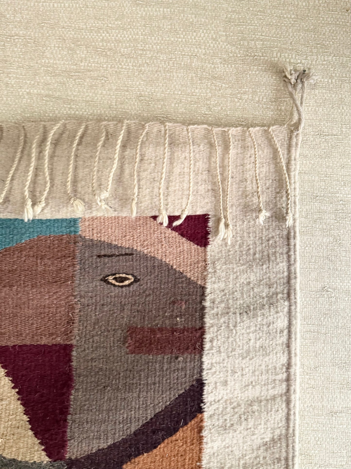 1960's Handmade Geometric Wool Fish Hanging Tapestry // Area Rug