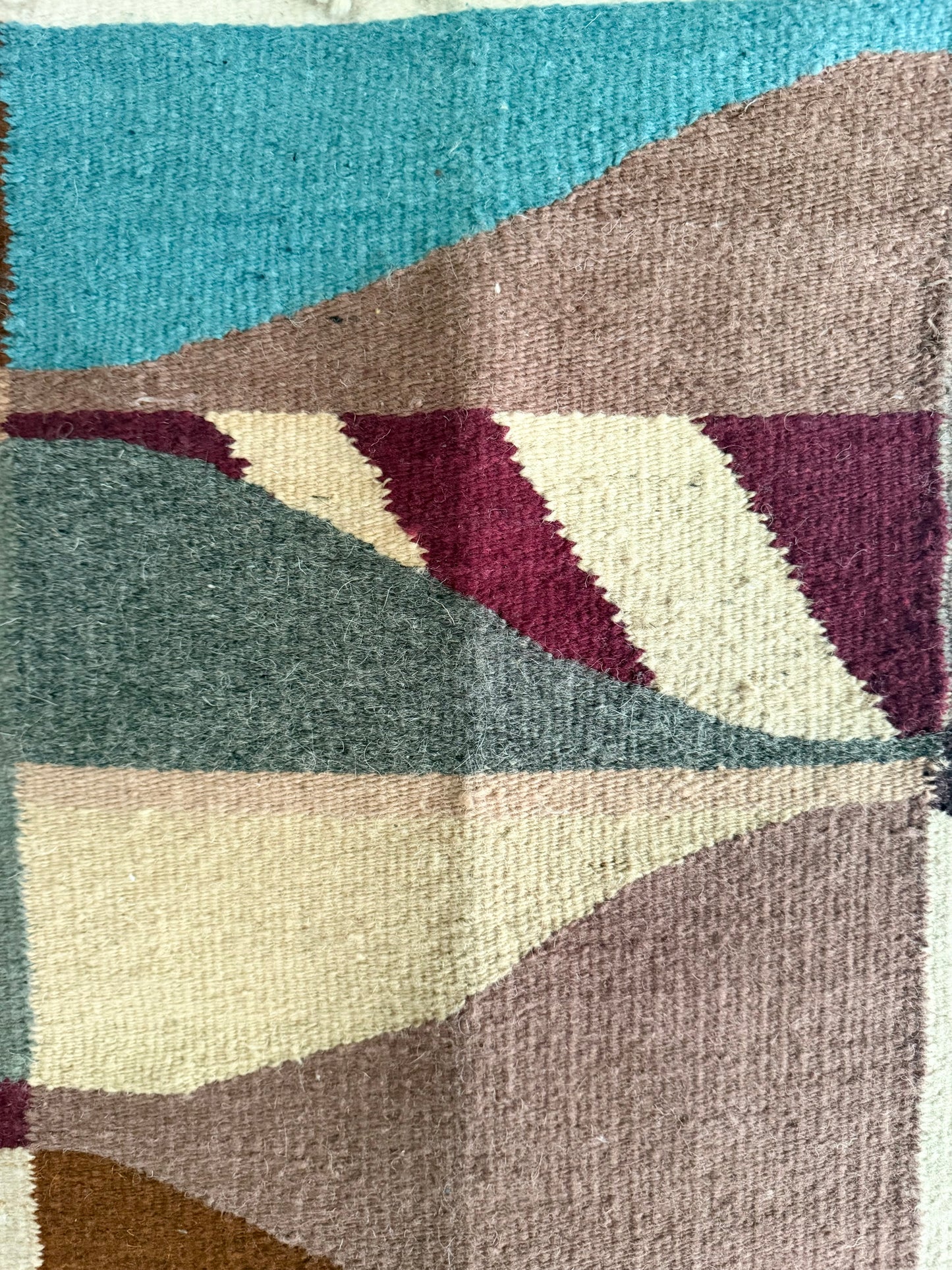 1960's Handmade Geometric Wool Fish Hanging Tapestry // Area Rug