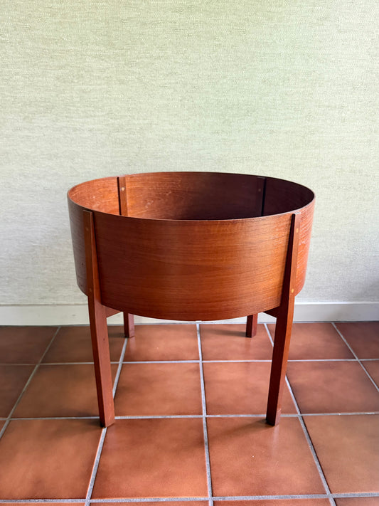 1960's Danish Modern Round Teak Plant Stand with Aluminum Insert, Illums Bolighus, Denmark