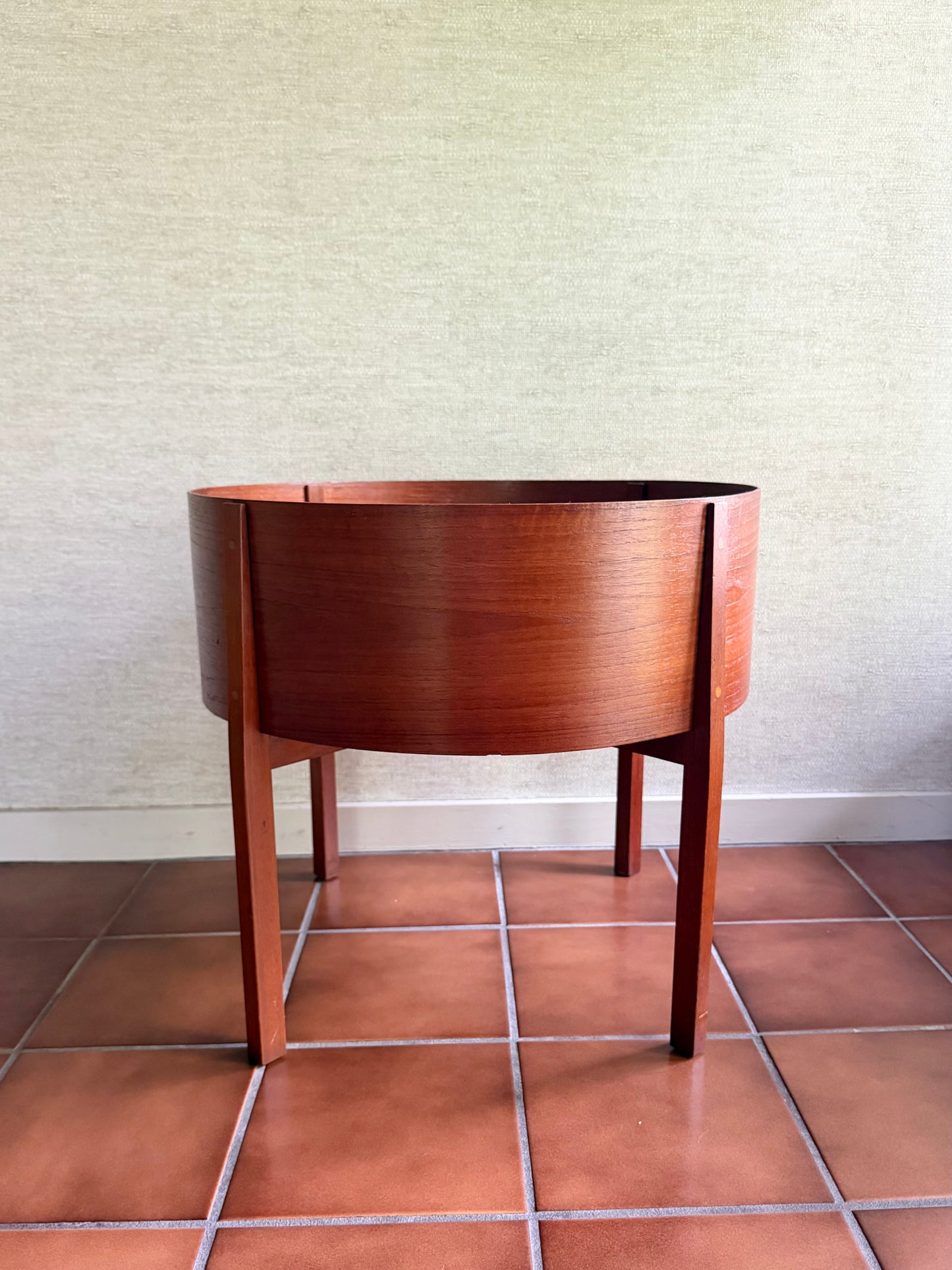 1960's Danish Modern Round Teak Plant Stand with Aluminum Insert, Illums Bolighus, Denmark