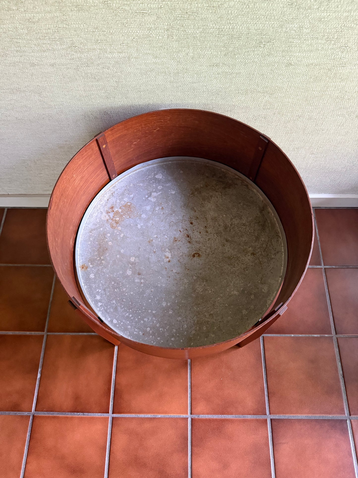 1960's Danish Modern Round Teak Plant Stand with Aluminum Insert, Illums Bolighus, Denmark