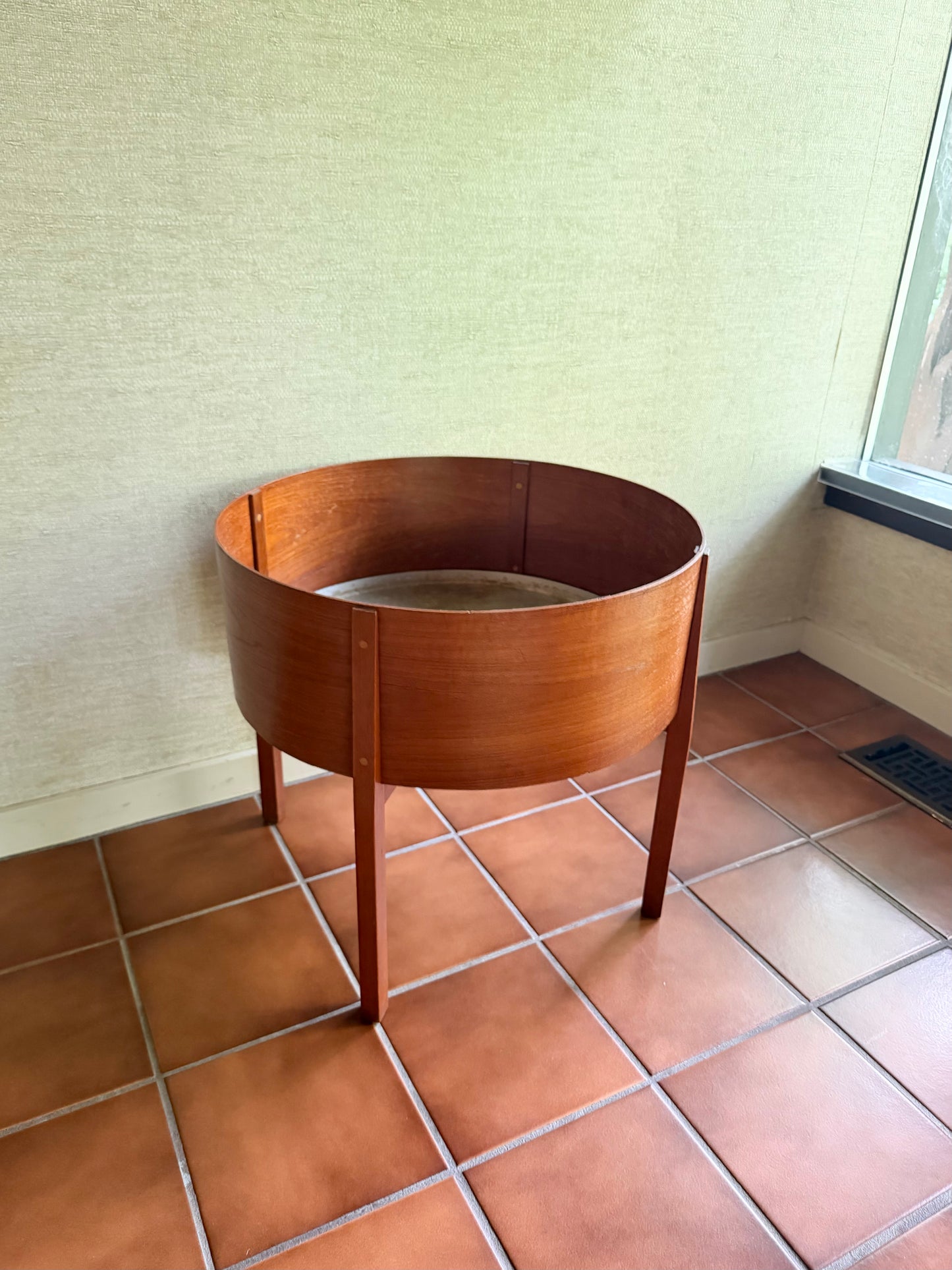 1960's Danish Modern Round Teak Plant Stand with Aluminum Insert, Illums Bolighus, Denmark