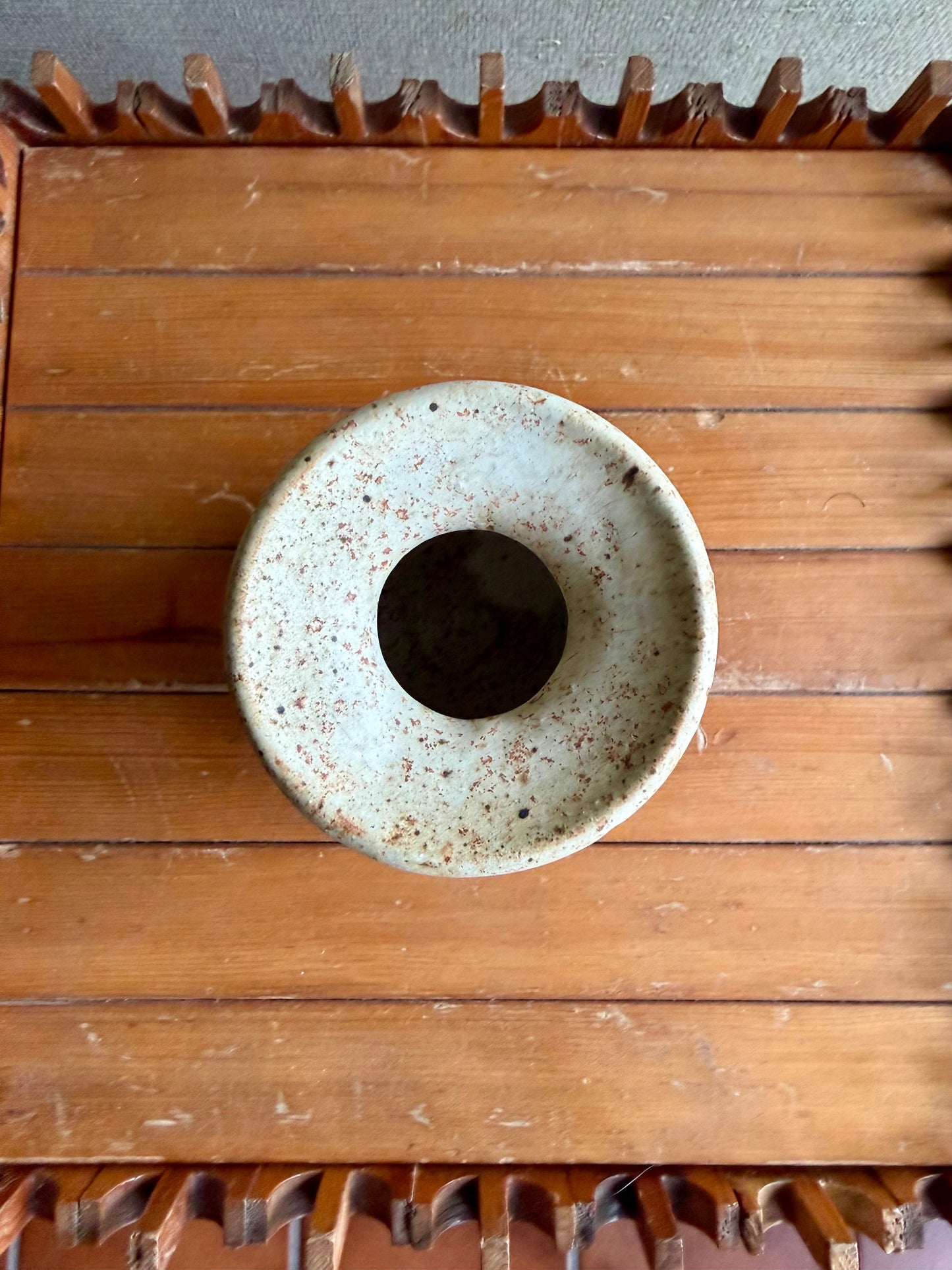 Vintage Handmade One-of-a-KInd Round White Stoneware Studio Pottery Vase, ca. 1960's