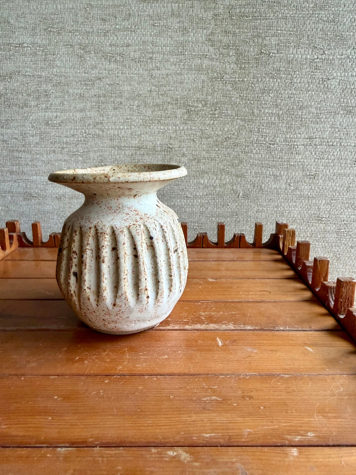 Vintage Handmade One-of-a-KInd Round White Stoneware Studio Pottery Vase, ca. 1960's