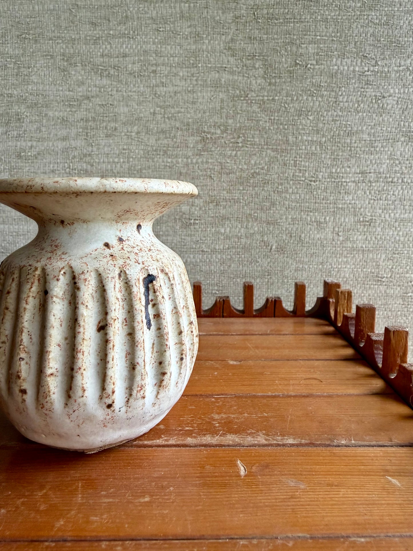 Vintage Handmade One-of-a-KInd Round White Stoneware Studio Pottery Vase, ca. 1960's