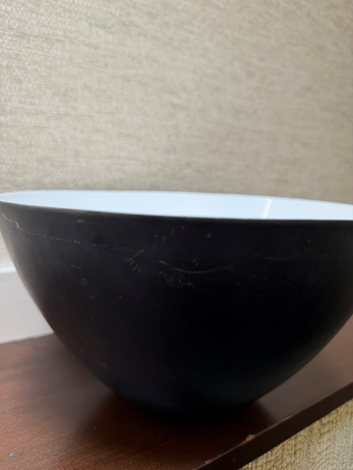 Vintage Large Black and White Krenit Denmark Enamel on Steel Bowl, ca. 1960's