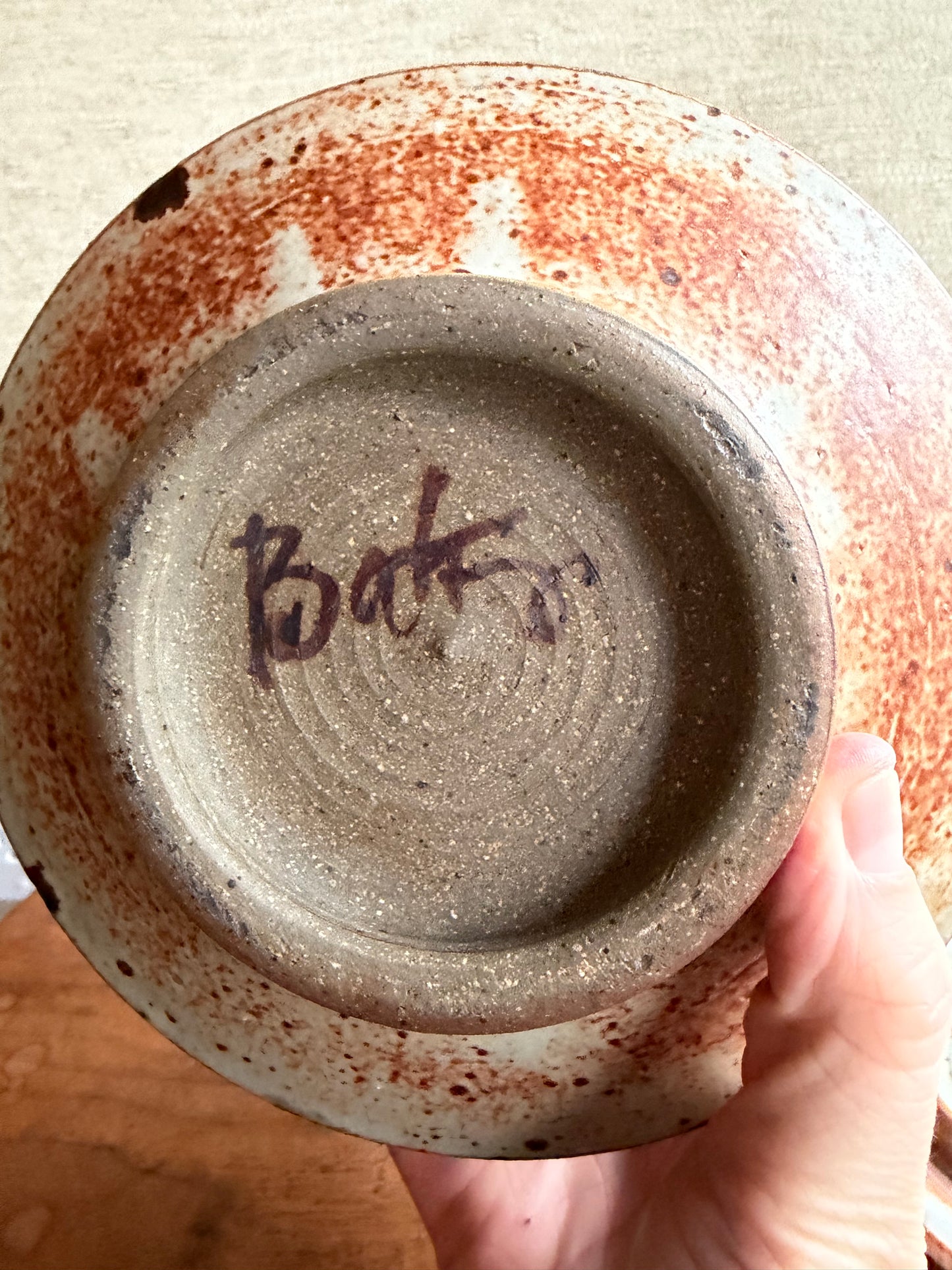 Vintage White Blue and Brown Ceramic Pottery Lidded Bowl