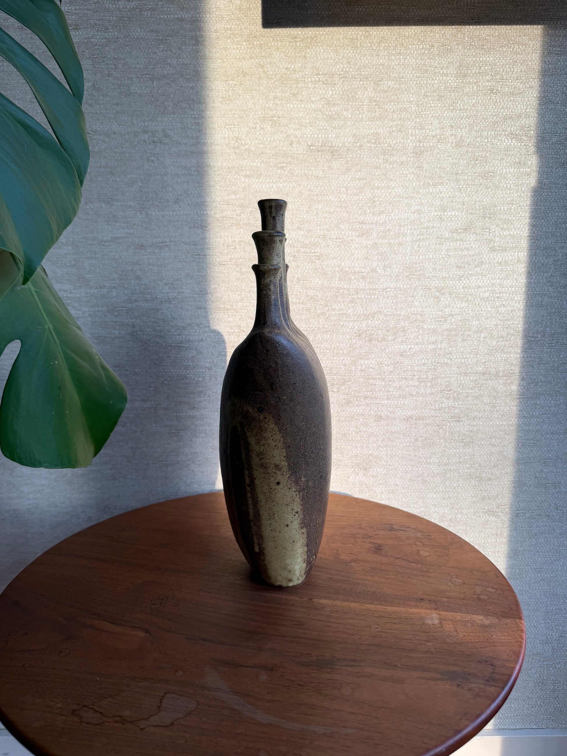 Vintage Ceramic Pottery 5 Spout Vase on wood table