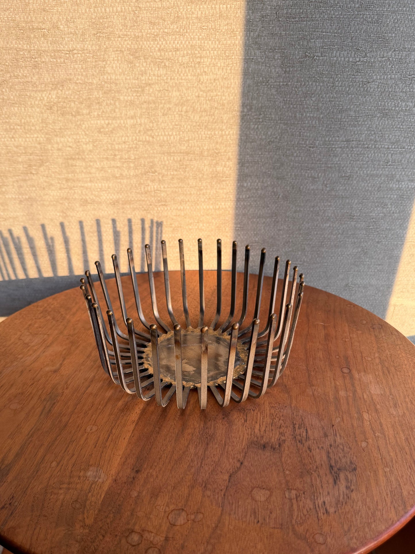 Vintage Metal Nail Art Bowl on wood table